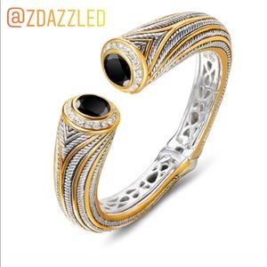 Black Crystal Open Bangle Bracelet New